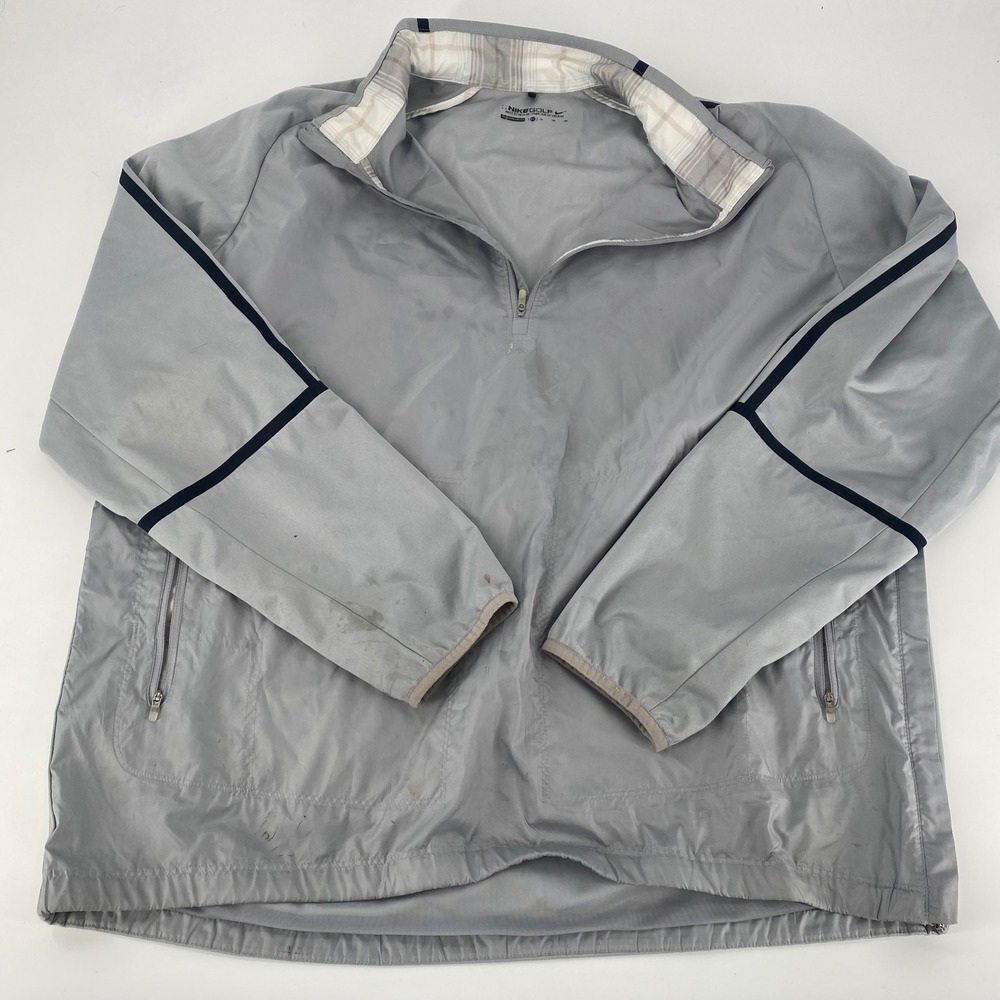 Nike Golf Mens Pullover Jacket Light Gray Plaid Collar Quarter Zip Size XL